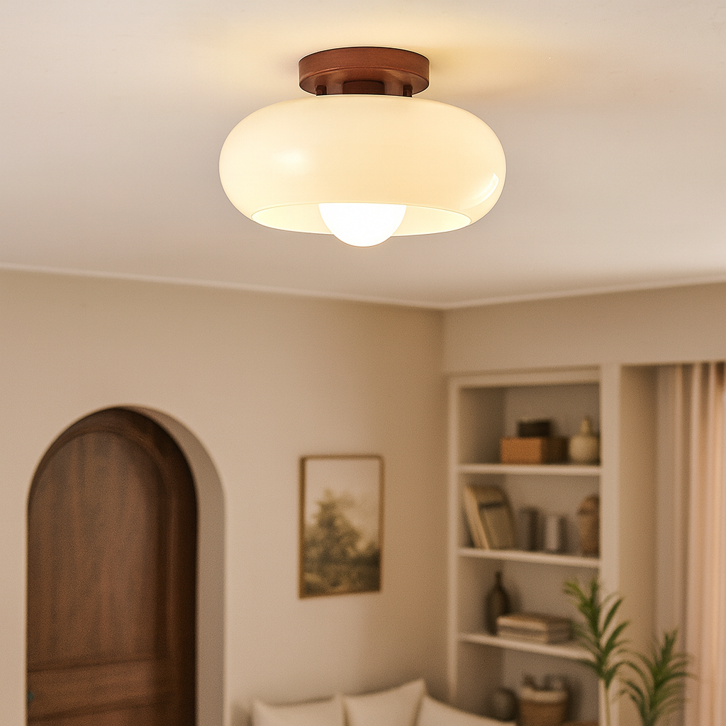 Bauhaus-Inspired Flush Mount Ceiling Light Fixture with Cream Glass Shade 1