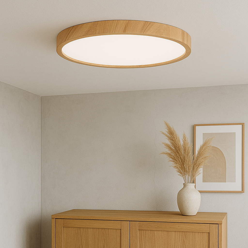 Wood Grain Flush Mount Ceiling Light Fixture with LED Illumination 0