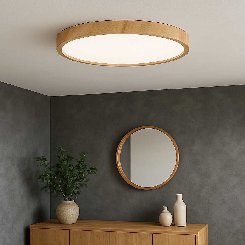 Wood Grain Flush Mount Ceiling Light Fixture with LED Illumination 2