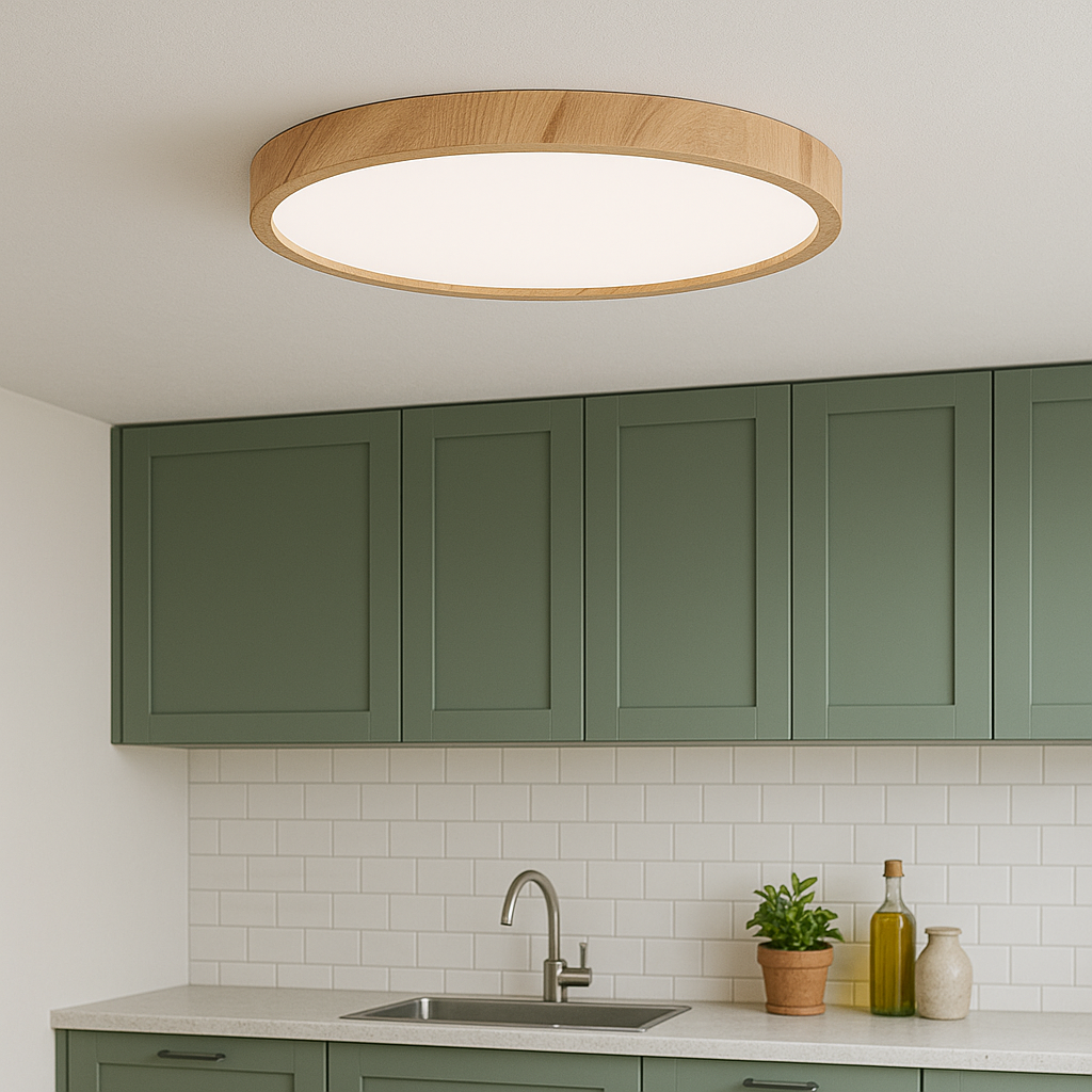 Wood Grain Flush Mount Ceiling Light Fixture with LED Illumination 3