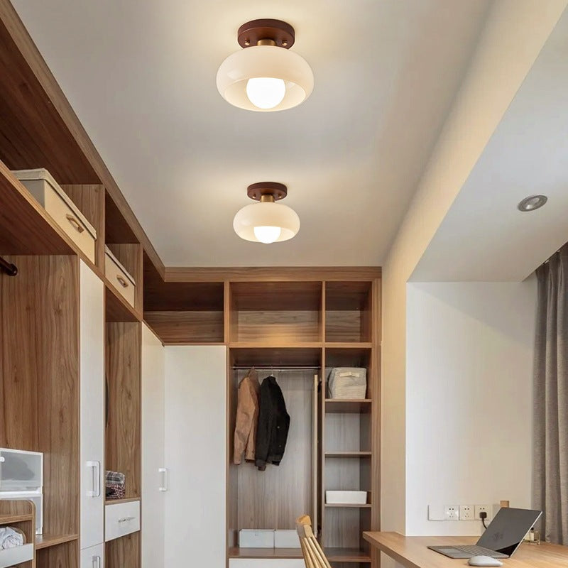 Bauhaus-Inspired Flush Mount Ceiling Light Fixture with Cream Glass Shade 3