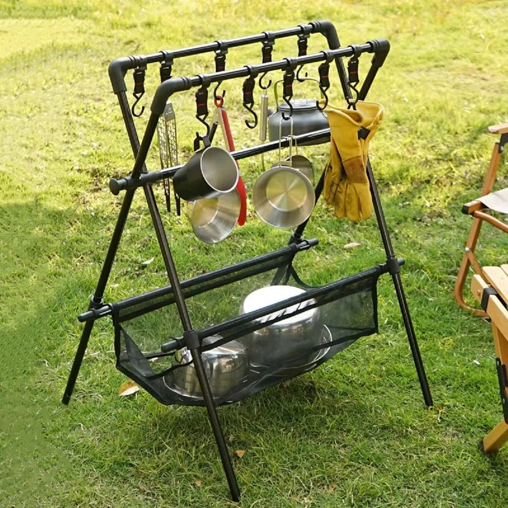 Camping Multifunction Foldable Storage Hanging Rack With Hooks Camping Multifunction Foldable Storage Hanging Rack 1