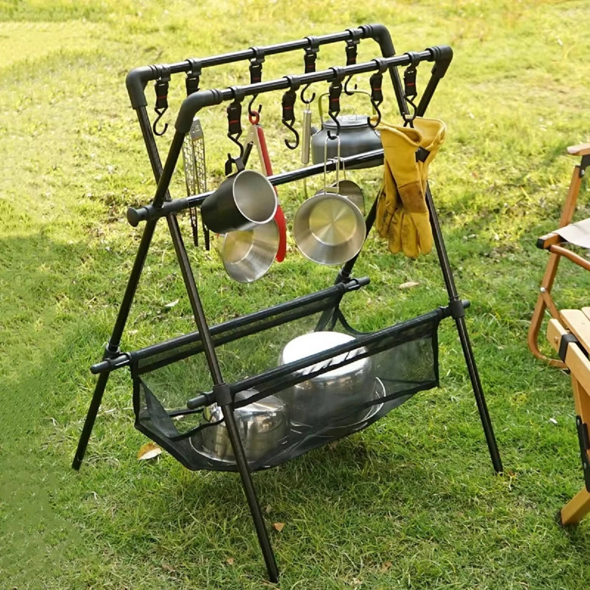 Camping Multifunction Foldable Storage Hanging Rack With Hooks Camping Multifunction Foldable Storage Hanging Rack 1