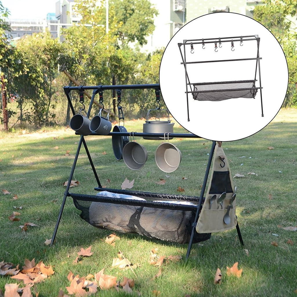 Camping Multifunction Foldable Storage Hanging Rack With Hooks Camping Multifunction Foldable Storage Hanging Rack 2