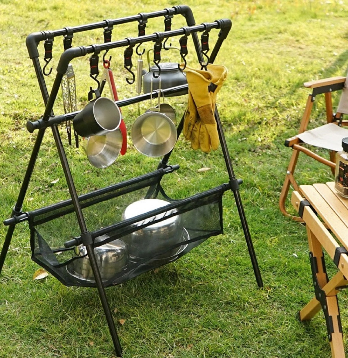 Camping Multifunction Foldable Storage Hanging Rack With Hooks Camping Multifunction Foldable Storage Hanging Rack 3