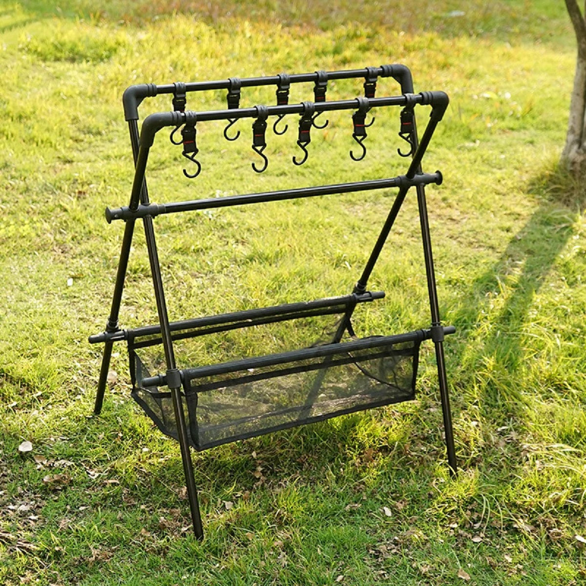 Camping Multifunction Foldable Storage Hanging Rack With Hooks Camping Multifunction Foldable Storage Hanging Rack 4