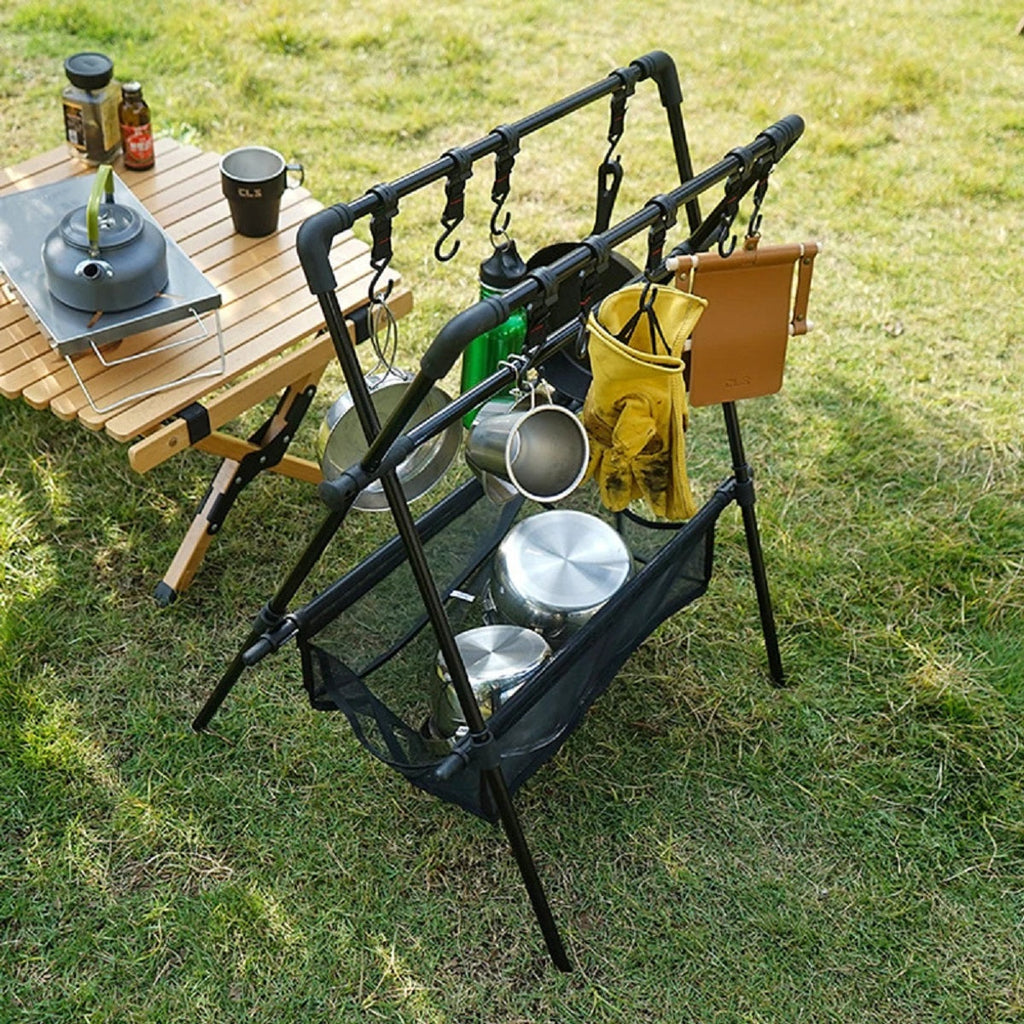 Camping Multifunction Foldable Storage Hanging Rack With Hooks Camping Multifunction Foldable Storage Hanging Rack 5