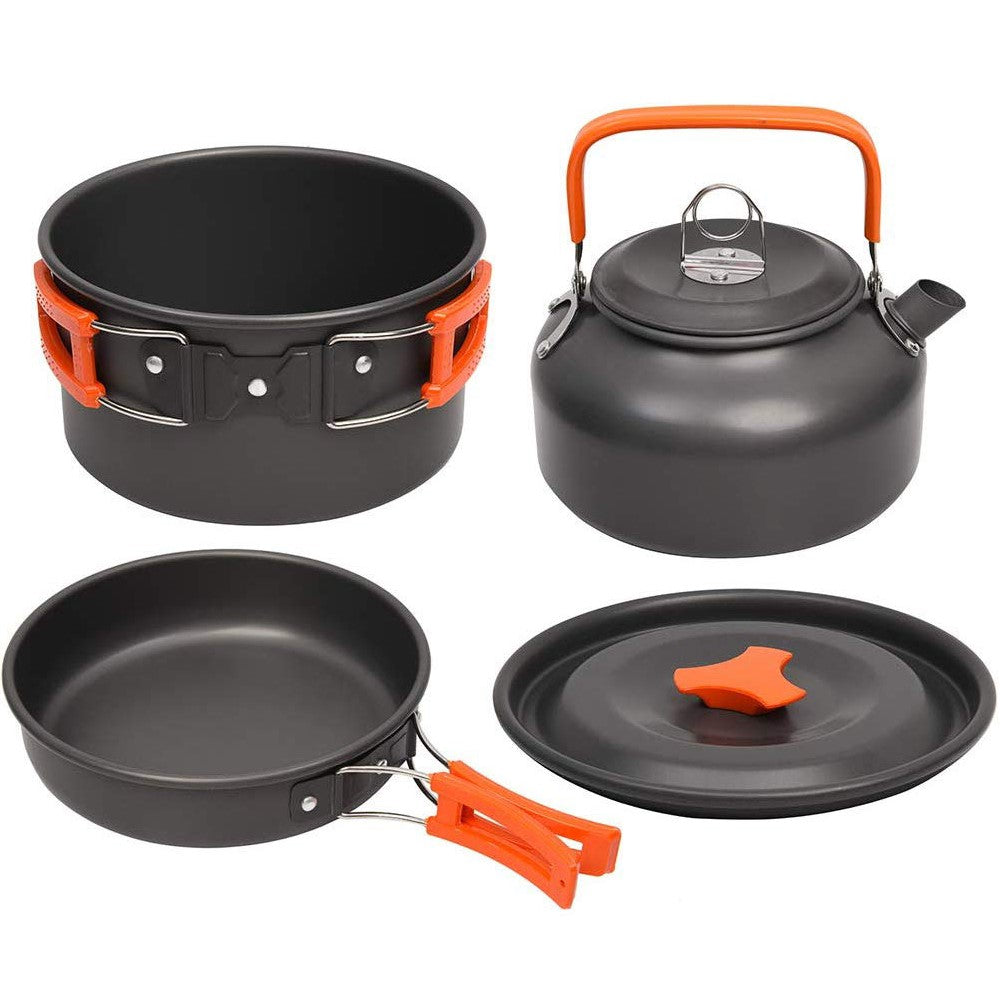 Compact Nonstick Camping Cookware Kit With Nesting And Folding Design In Lightweight Hard Anodized Aluminum 0