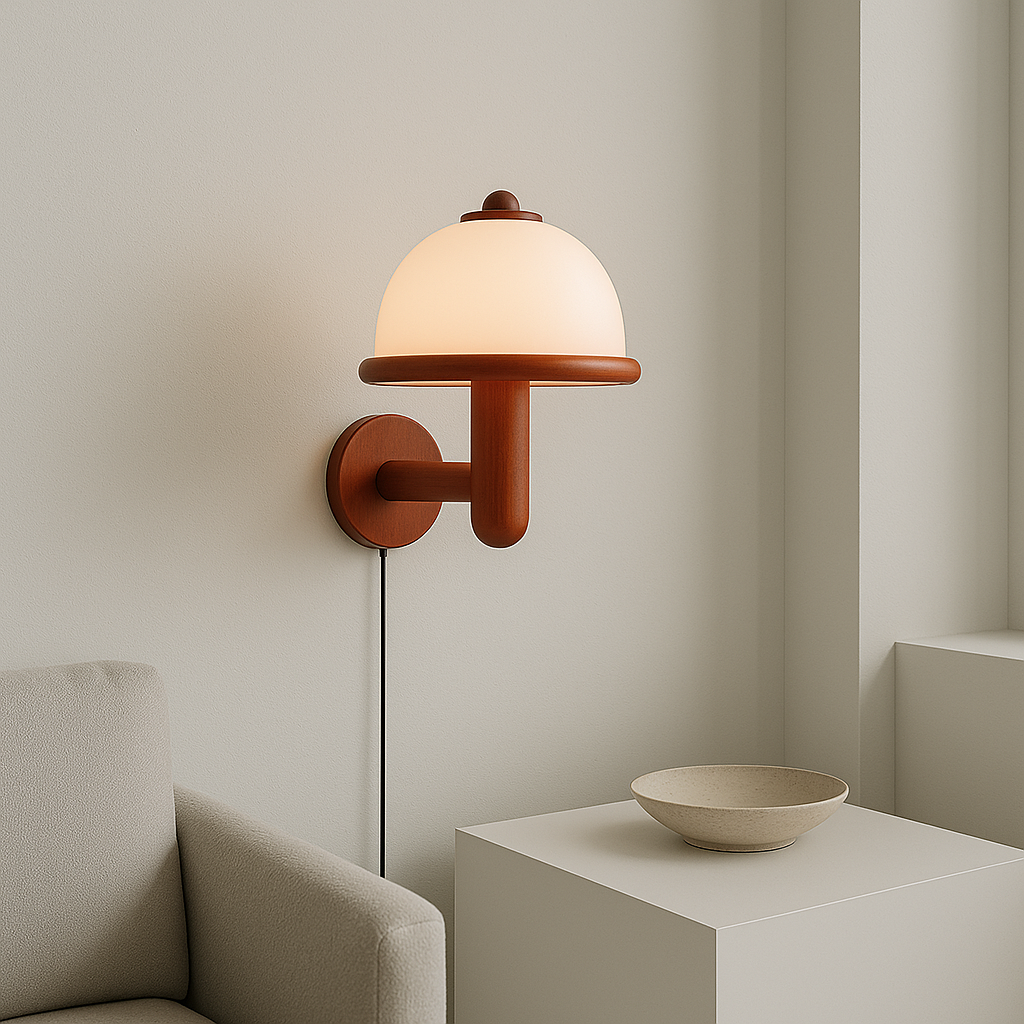 Contemporary Mushroom Wall Sconce with Oak Base | Scandinavian Design Wall Lamp for Indoor Spaces 3