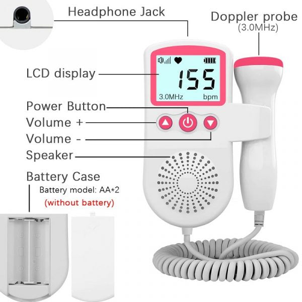 Fetal Doppler Heart Rate Monitor For Home Use Pregnancy Baby Fetal Heartbeat Detector 6