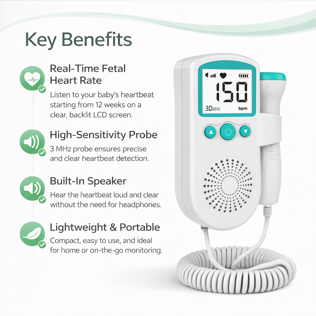 Fetal Heartbeat Doppler Monitor With Heart Rate Detection And Sound Alerts 1