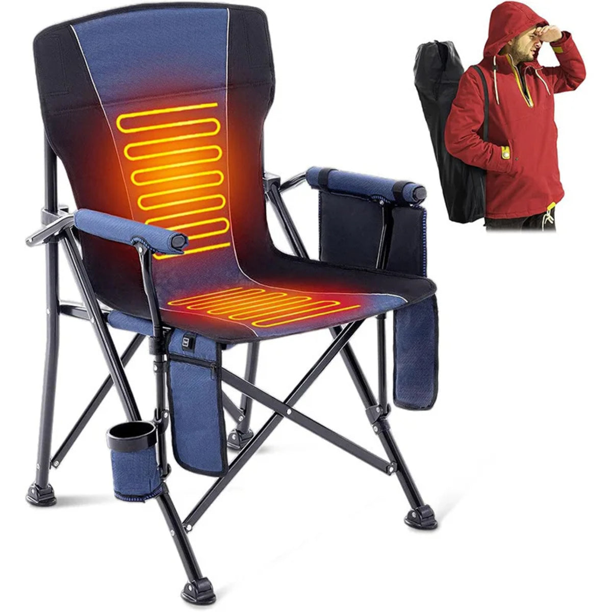 Heated Folding Camping Chair With Cup Holder, Ultra Portable And Heavy Duty For Outdoor Use 1