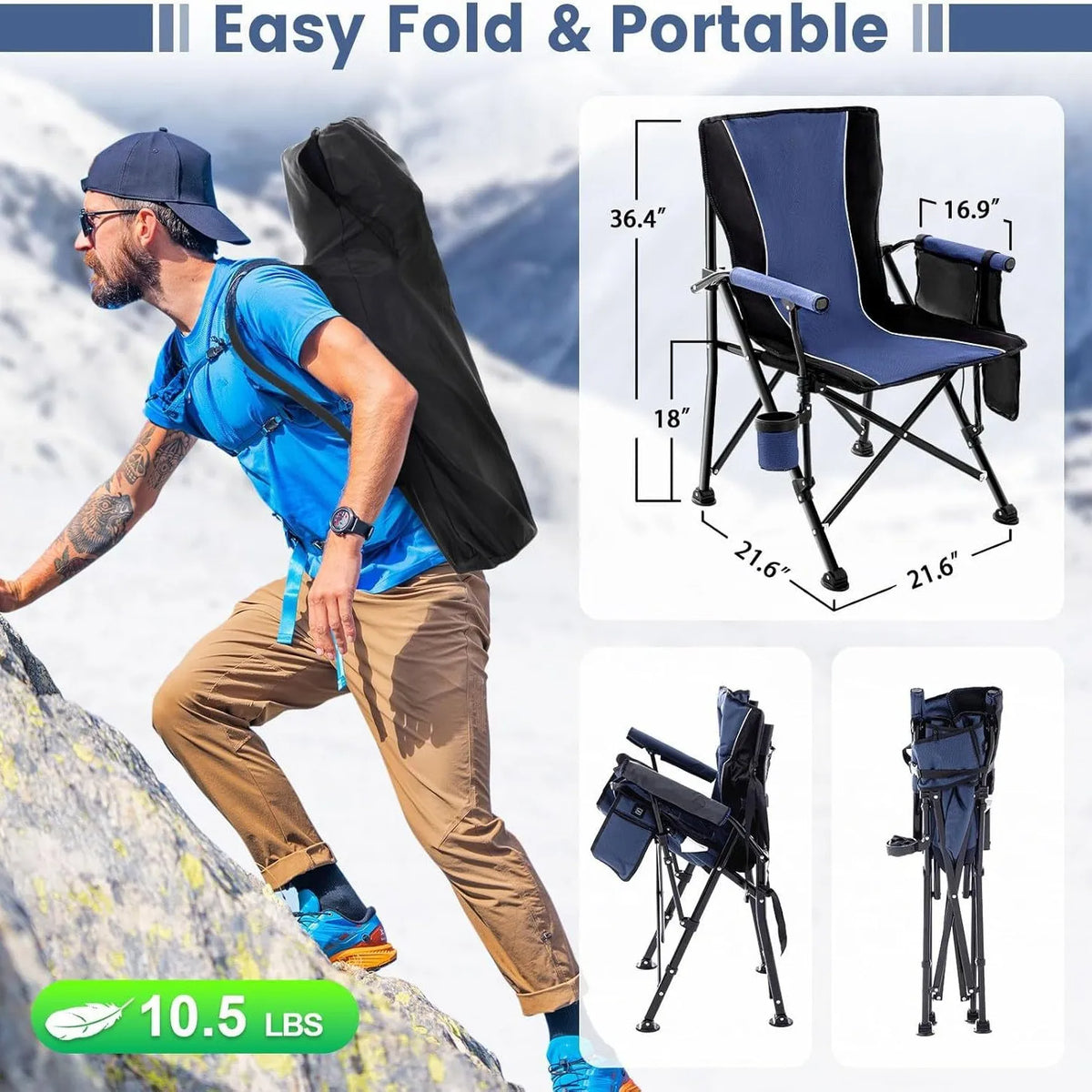 Heated Folding Camping Chair With Cup Holder, Ultra Portable And Heavy Duty For Outdoor Use 2