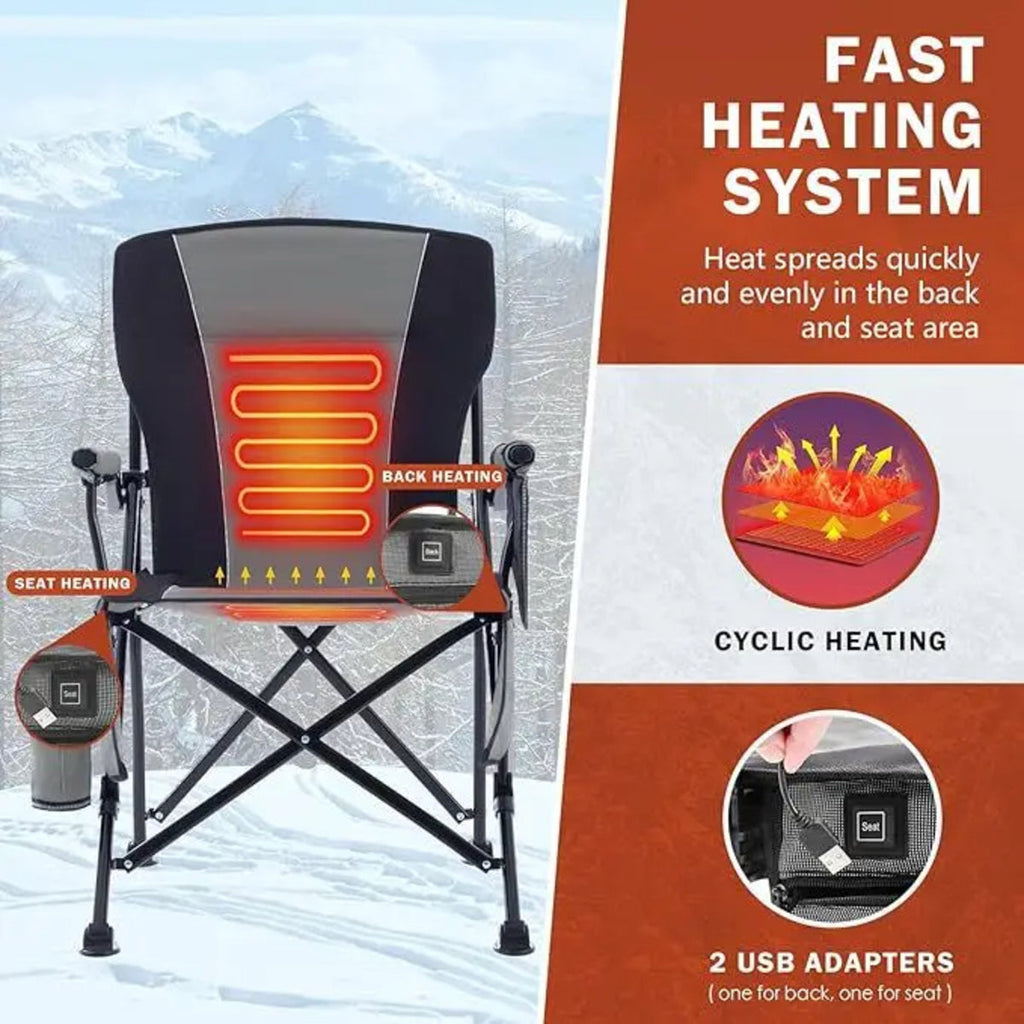 Heated Folding Camping Chair With Cup Holder, Ultra Portable And Heavy Duty For Outdoor Use 3