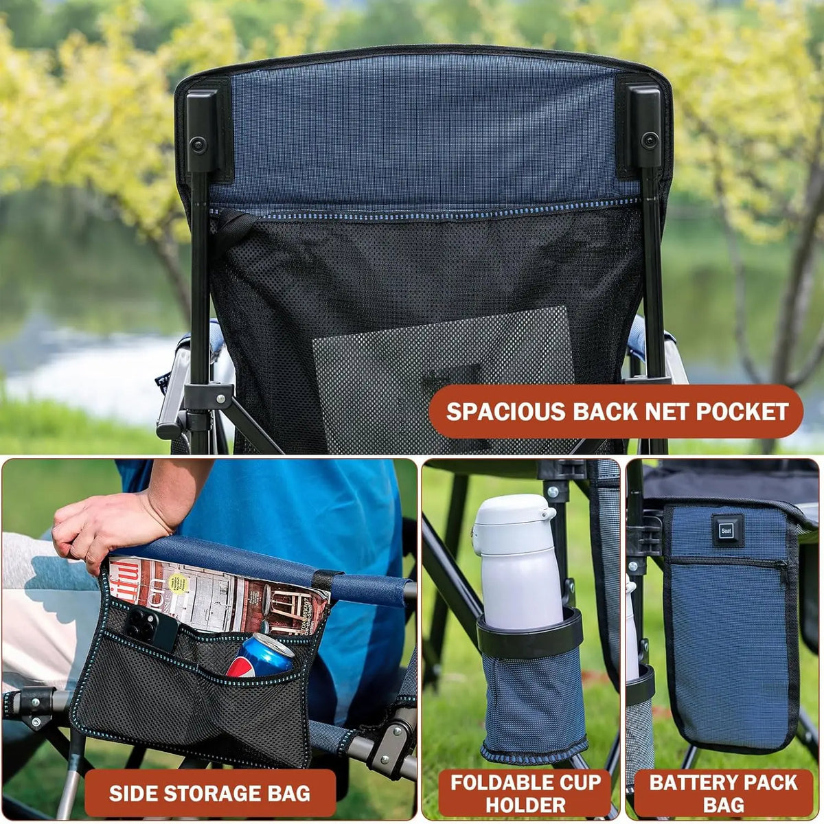 Heated Folding Camping Chair With Cup Holder, Ultra Portable And Heavy Duty For Outdoor Use 5