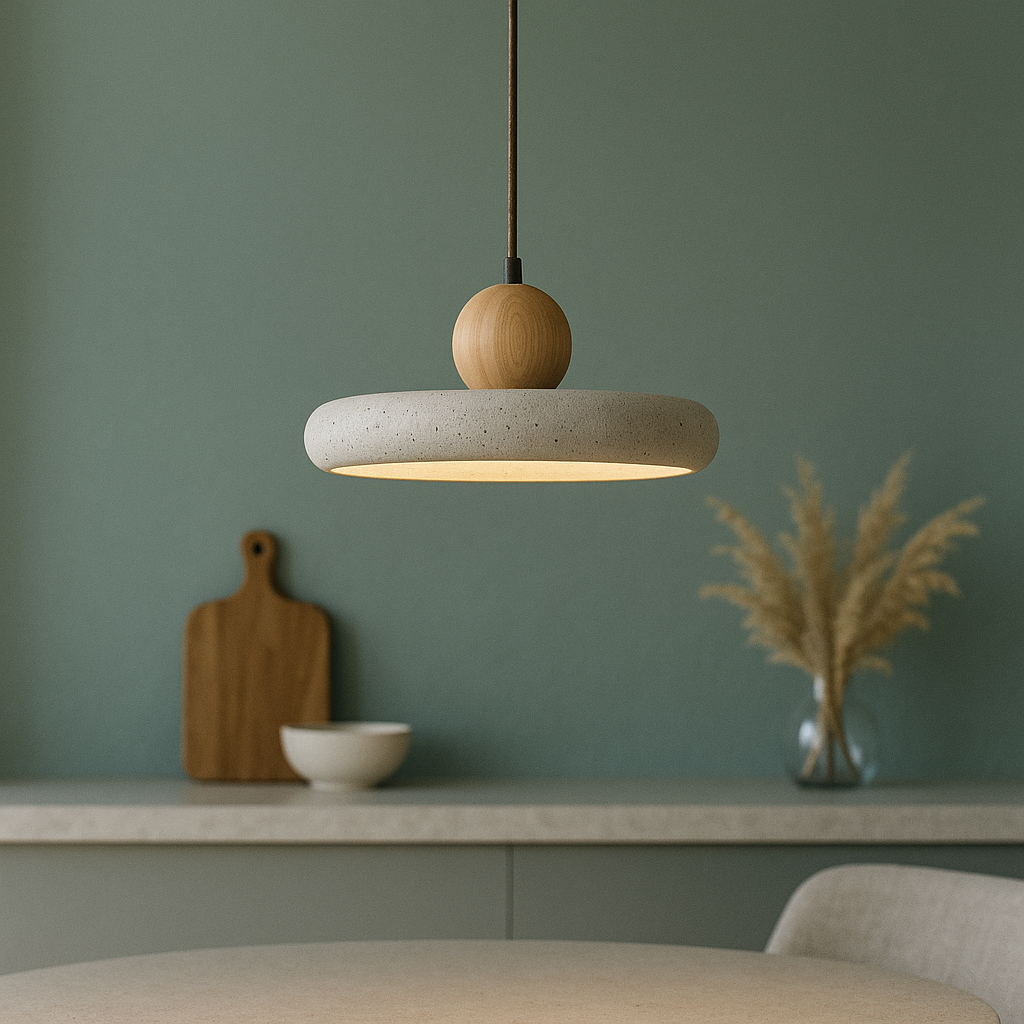 Scandinavian Style Pendant Light in Travertine and Wood 6